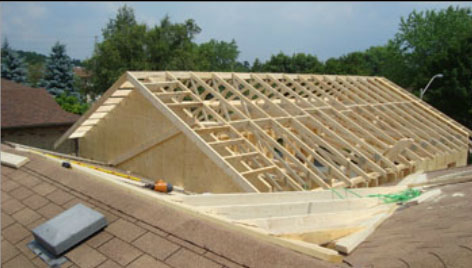 Framing in progress by Bloor West Construction in Etobicoke
